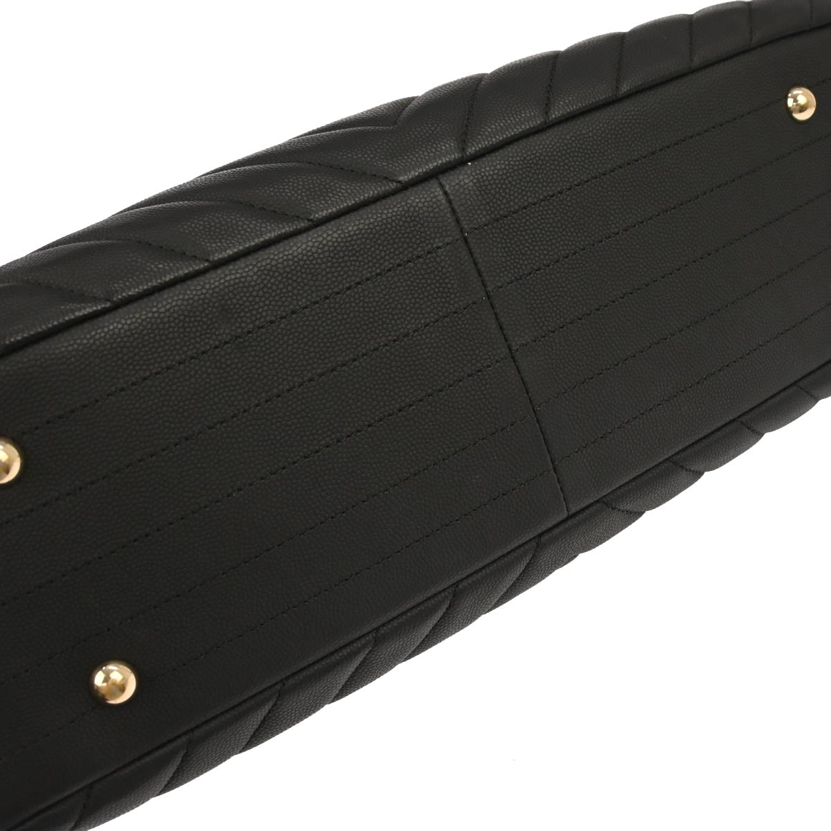 Chanel 2019 Black Caviar Skin Chevron Shopping Tote Chain Handbag