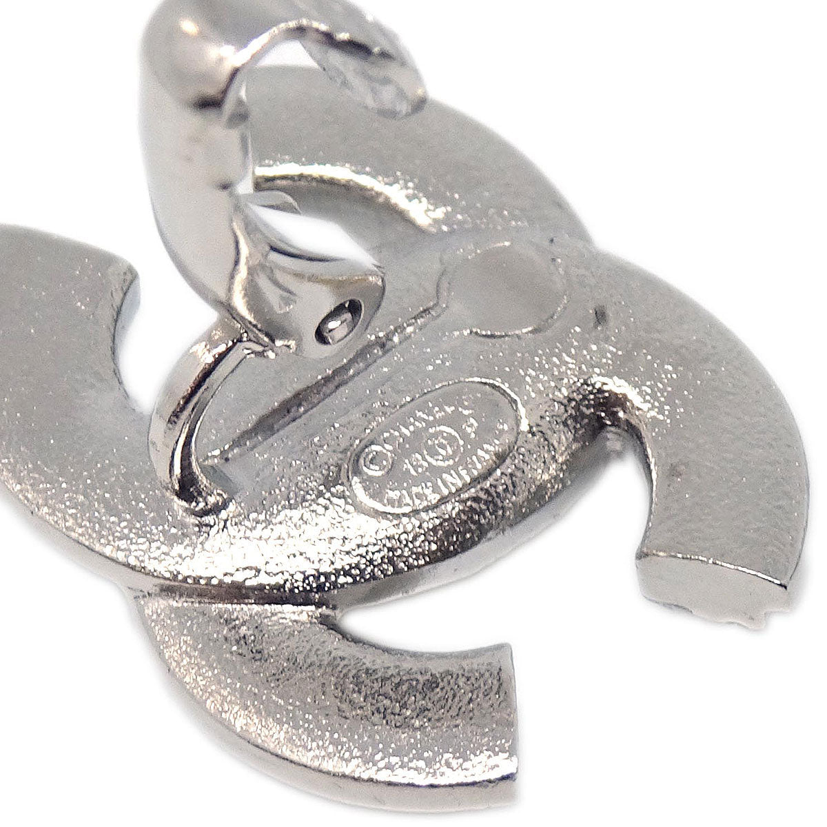 Chanel CC Clip-On Earrings Silver Costume Pearl Rhinestone 18P