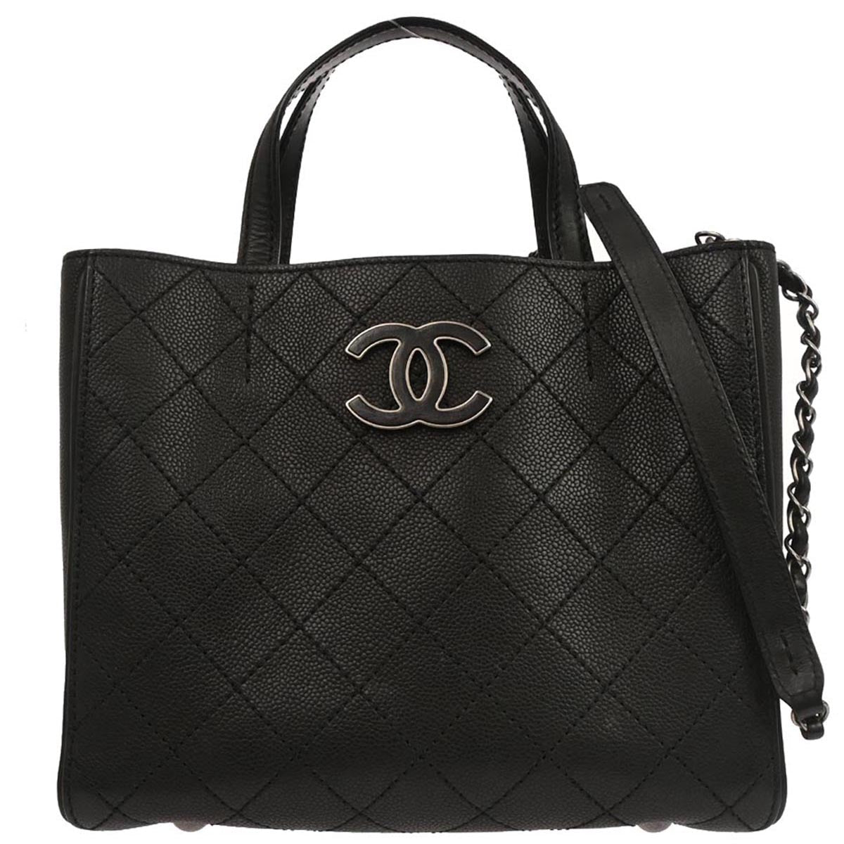 Chanel 2014 Black Caviar Skin Hampton 2way Shoulder Tote Bag