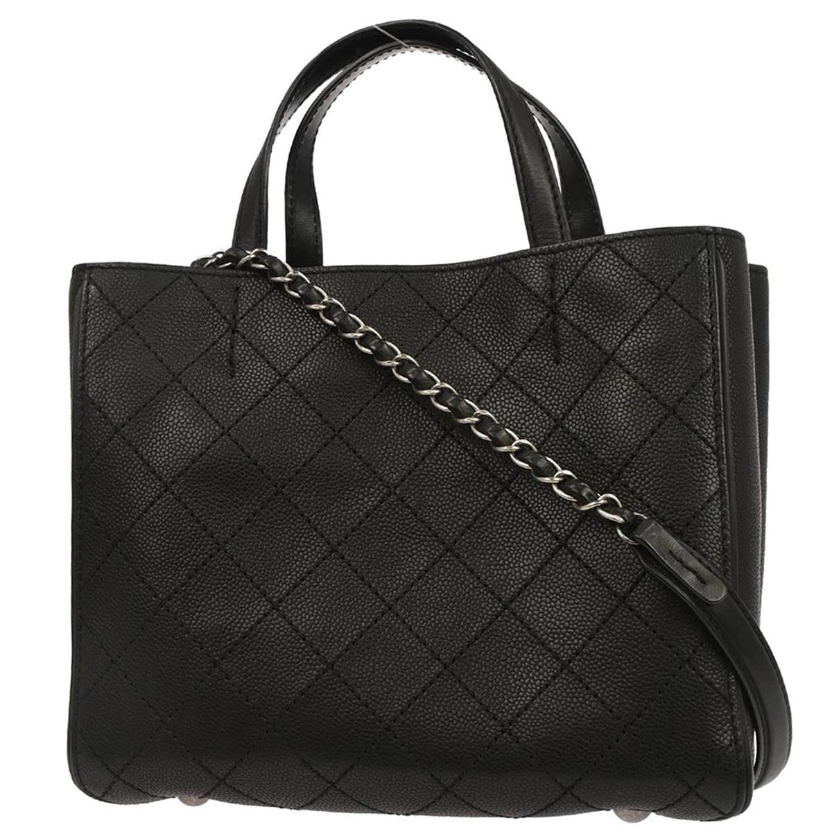 Chanel 2014 Black Caviar Skin Hampton 2way Shoulder Tote Bag