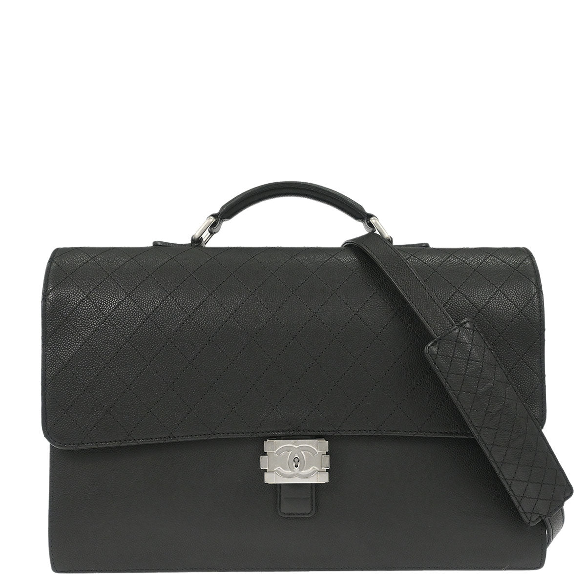 Chanel 2015-2016 Black Caviar Skin Briefcase Business 2way Shoulder Handbag