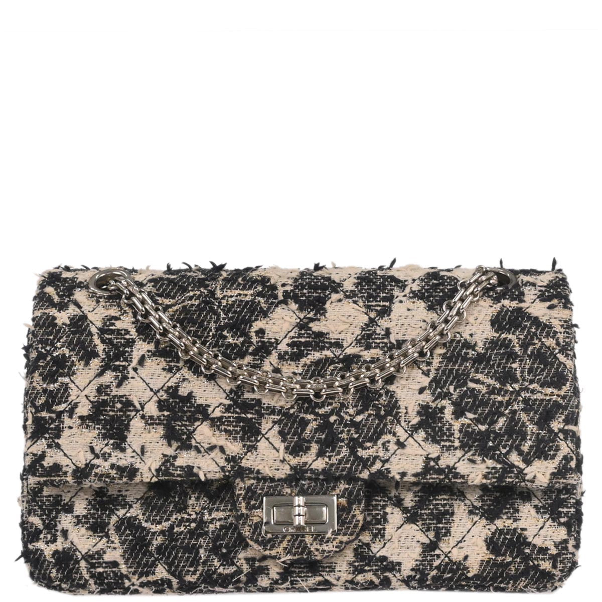 Chanel Black Tweed 2.55 Medium Classic Double Flap Shoulder Bag