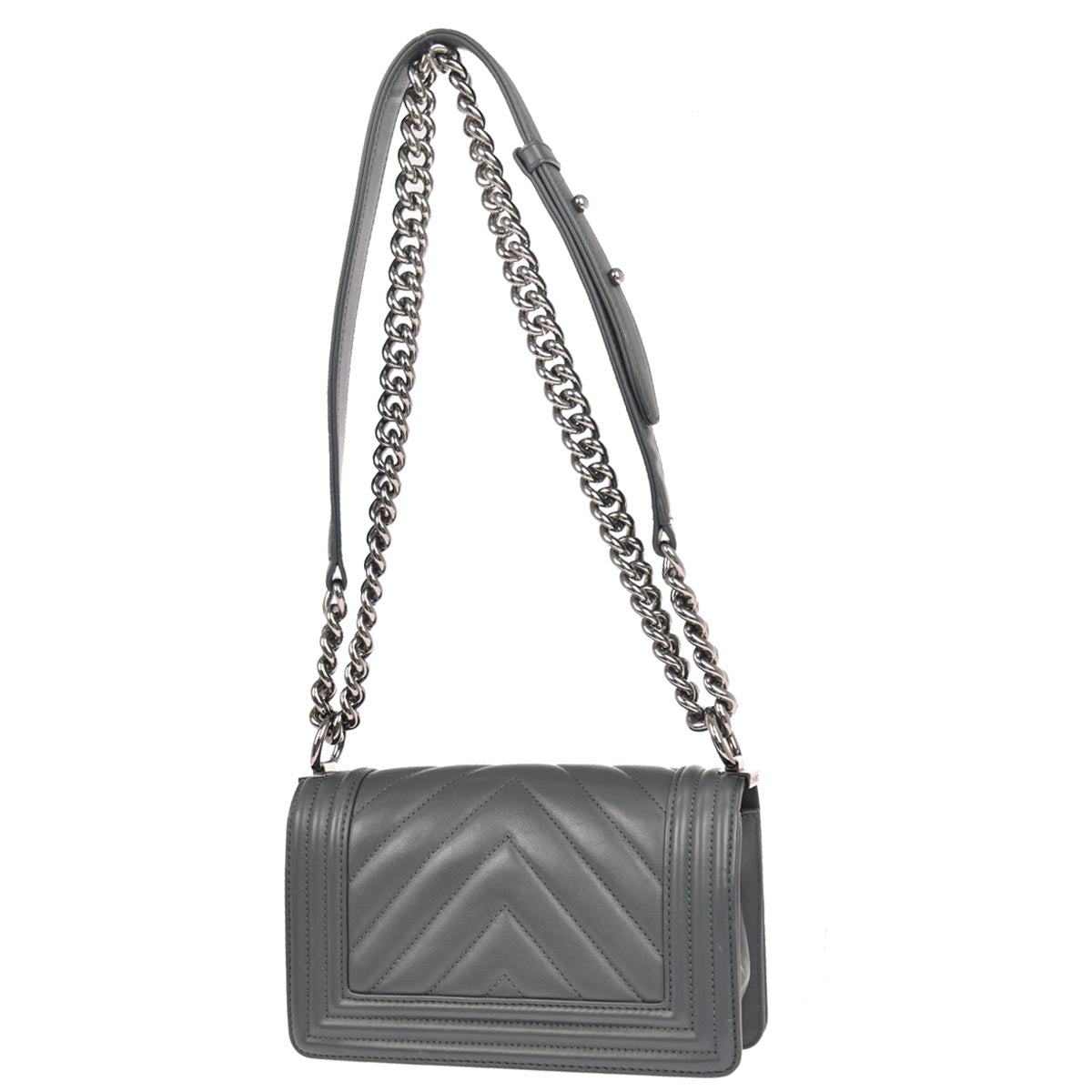 Boy Chanel 2018-2019 Gray Lambskin Chevron Small Chain Shoulder Bag