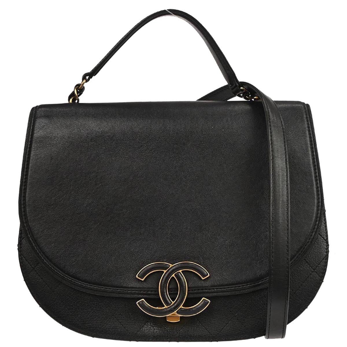 Chanel Black Calfskin Coco Curve 2way Shoulder Handbag