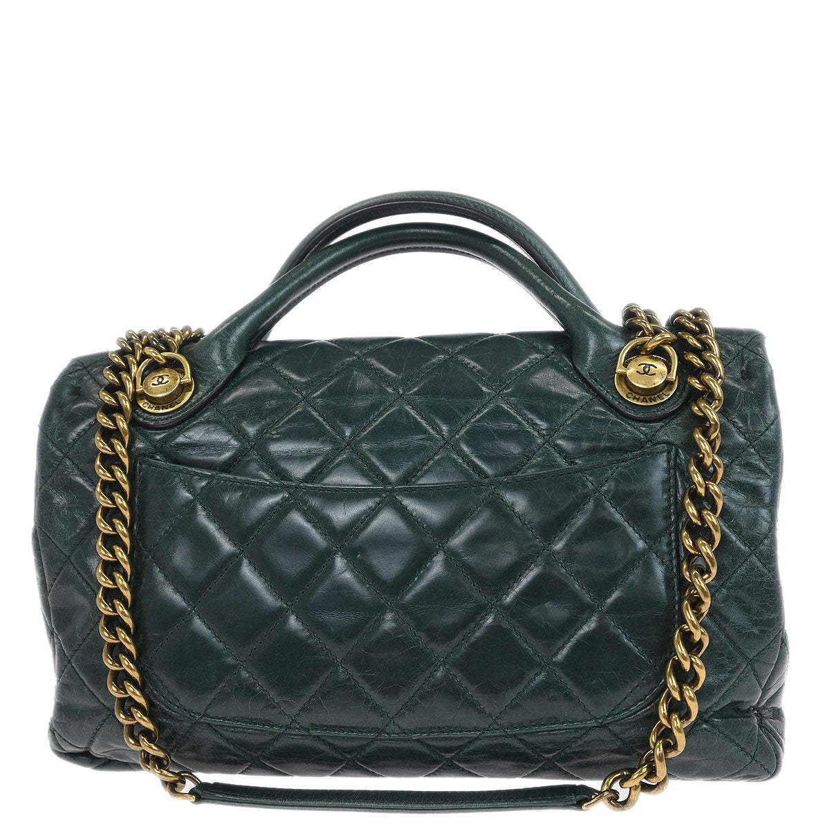 Chanel 2014 Green Calfskin Castle Rock Top Handle 2way Shoulder Handbag