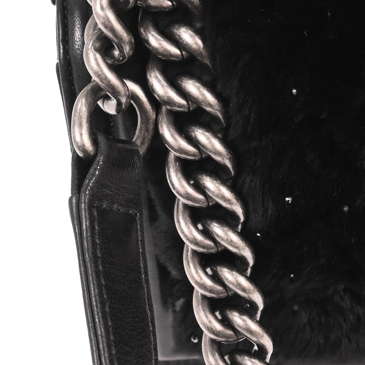 Boy Chanel Black Lambskin Fur Small Chain Shoulder Bag