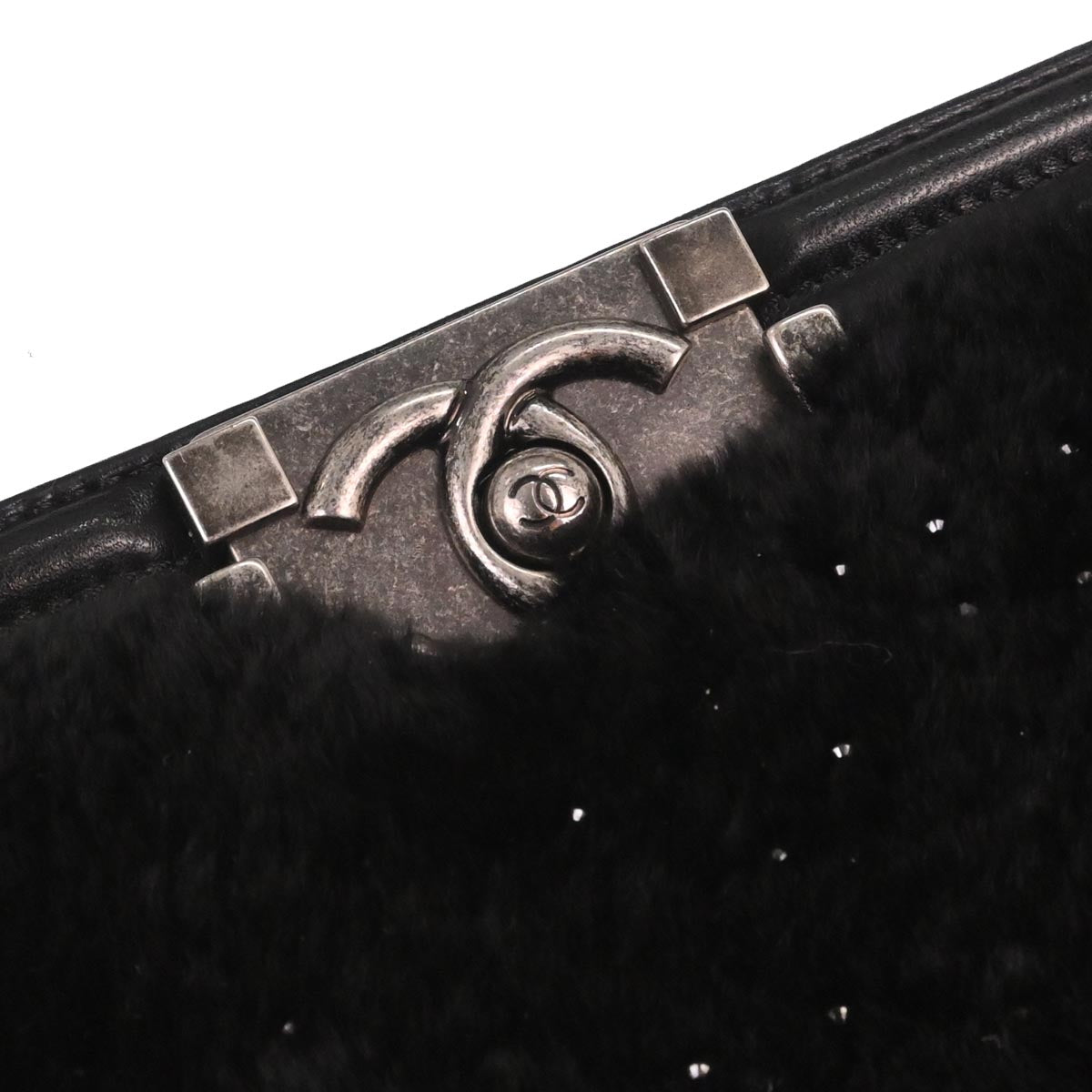 Boy Chanel Black Lambskin Fur Small Chain Shoulder Bag