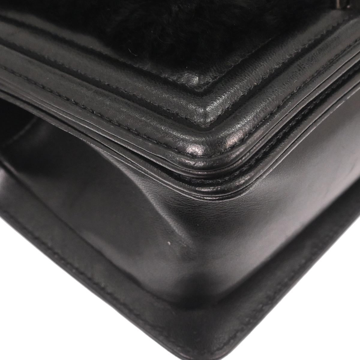 Boy Chanel Black Lambskin Fur Small Chain Shoulder Bag