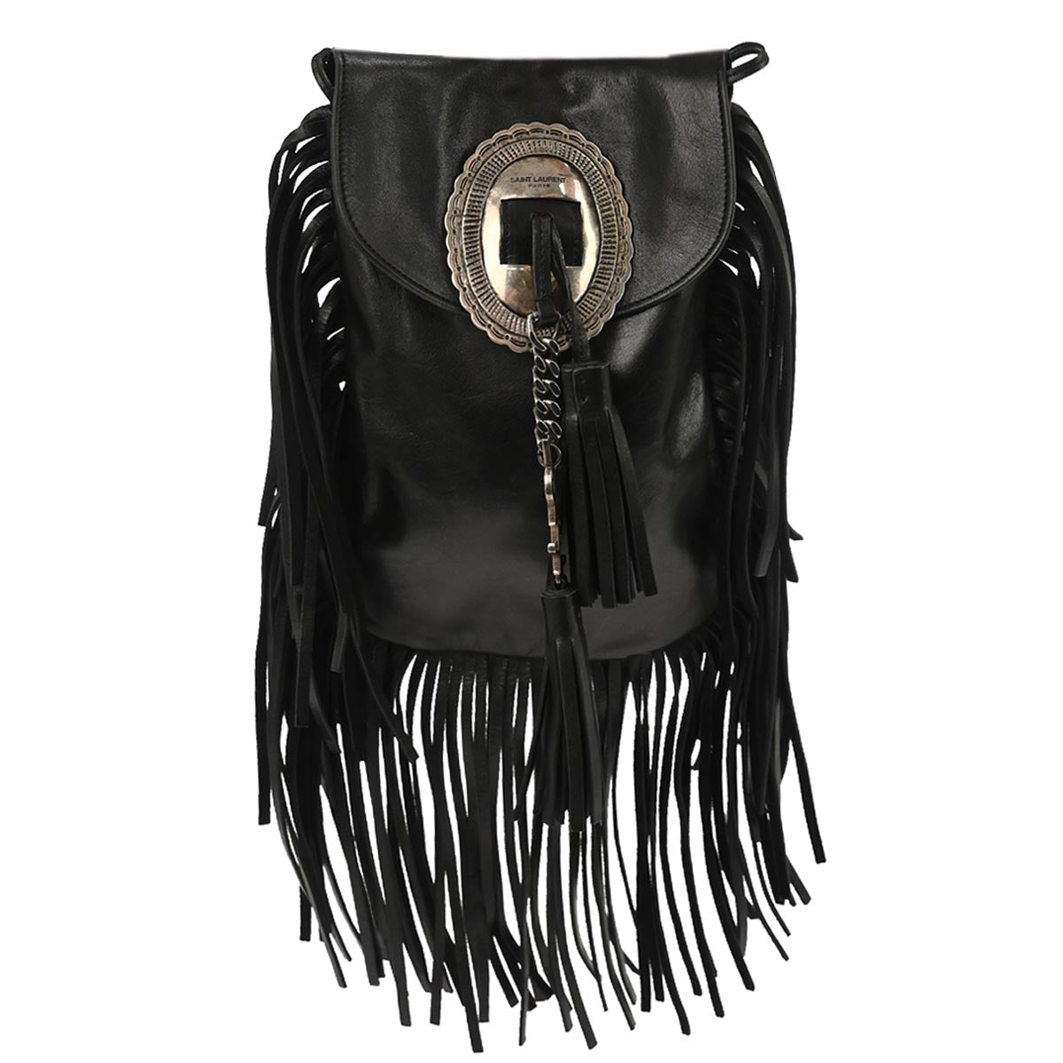 Saint Laurent Black Leather Anita Fringe Crossbody Bag