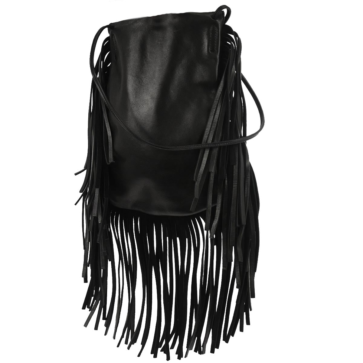 Saint Laurent Black Leather Anita Fringe Crossbody Bag