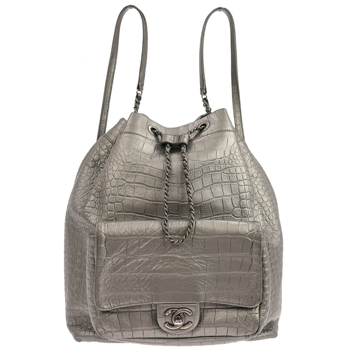 Chanel 2019 Silver Embossed Leather Backpack