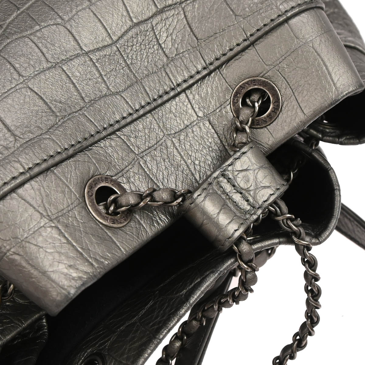 Chanel 2019 Silver Embossed Leather Backpack
