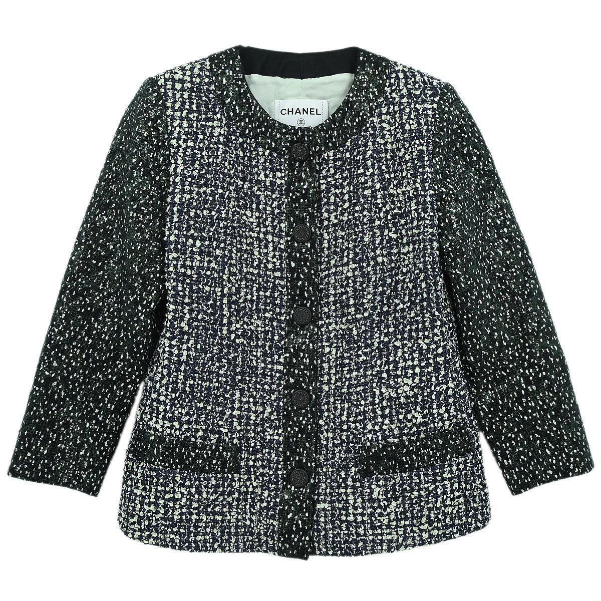 Chanel 2018-2019 Collarless Single Breasted Tweed Jacket Green #44