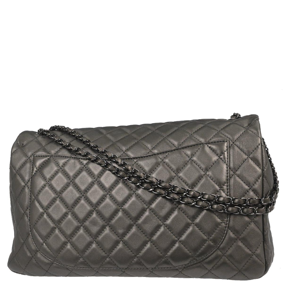 Chanel Silver Lambskin Flap Shoulder Bag