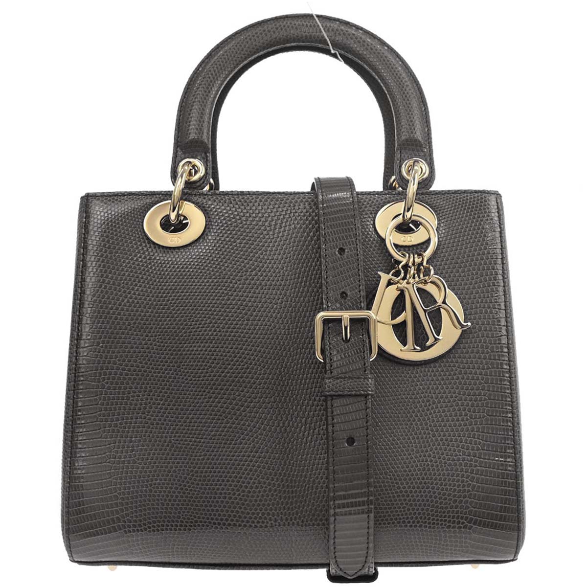 Christian Dior * Gray Lizard Lady Dior 2way Shoulder Handbag