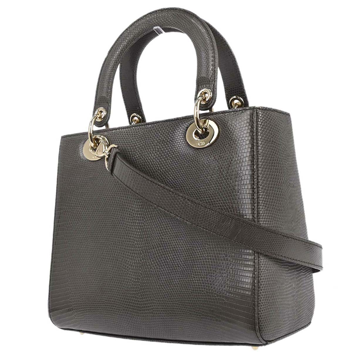 Christian Dior * Gray Lizard Lady Dior 2way Shoulder Handbag