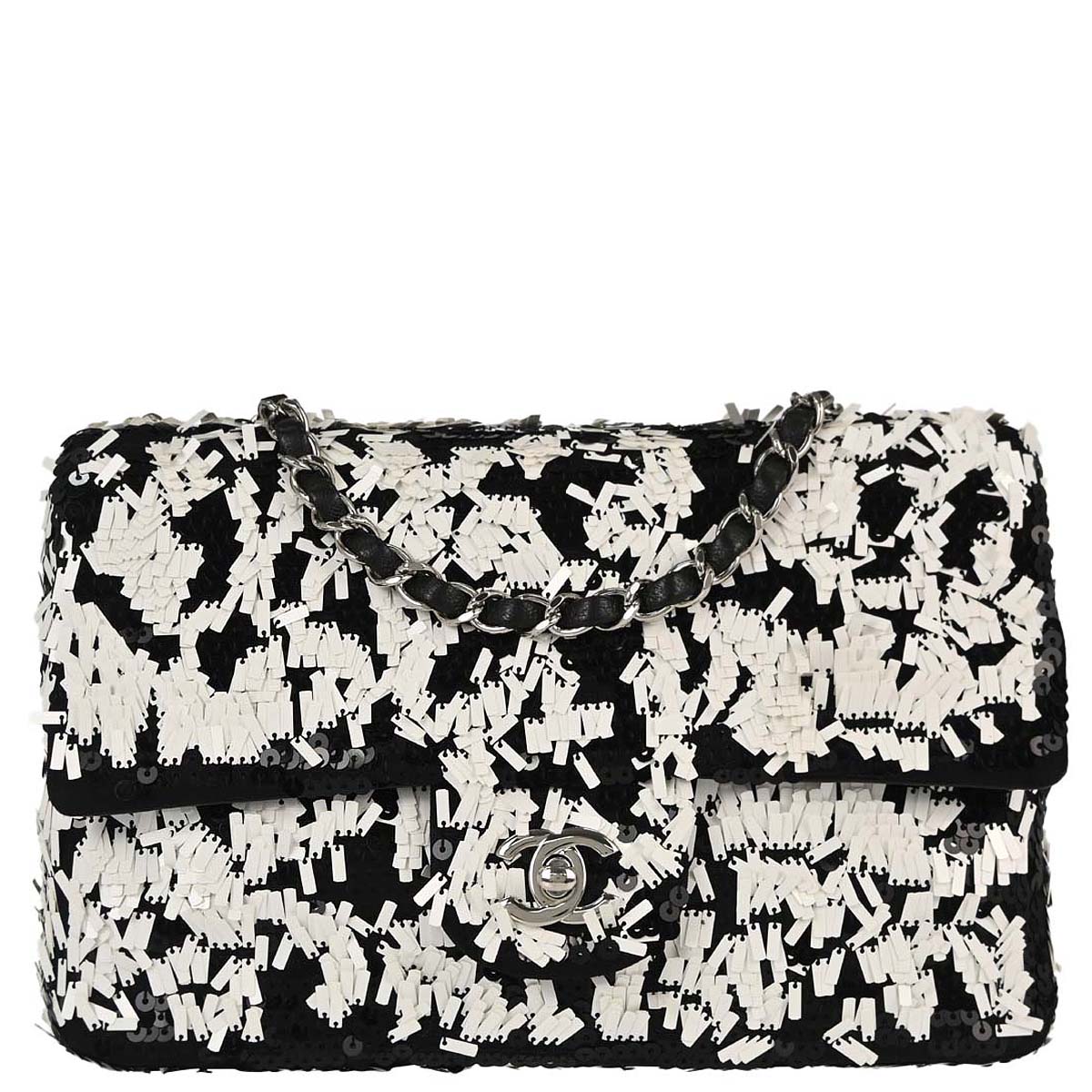 Chanel Black White Sequins Single Flap Shoulder Bag