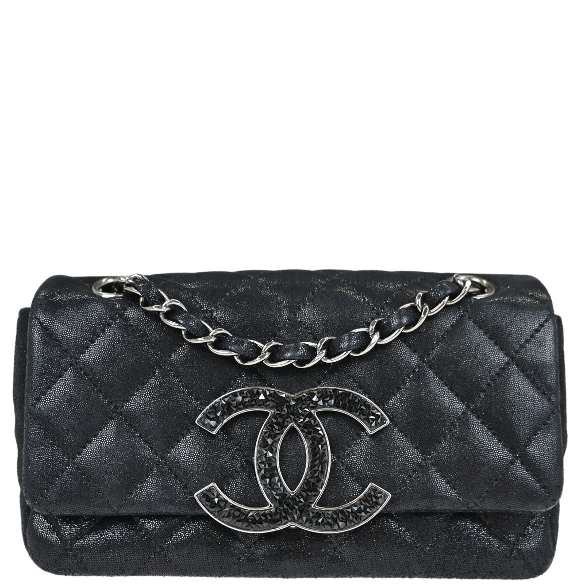 Chanel Metallic Black Calfskin Crystal CC Shoulder Bag