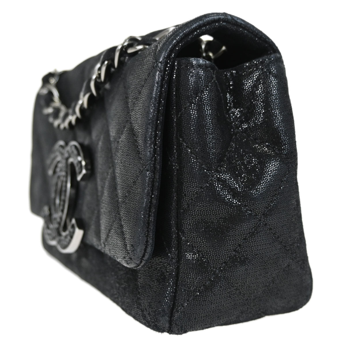 Chanel Metallic Black Calfskin Crystal CC Shoulder Bag