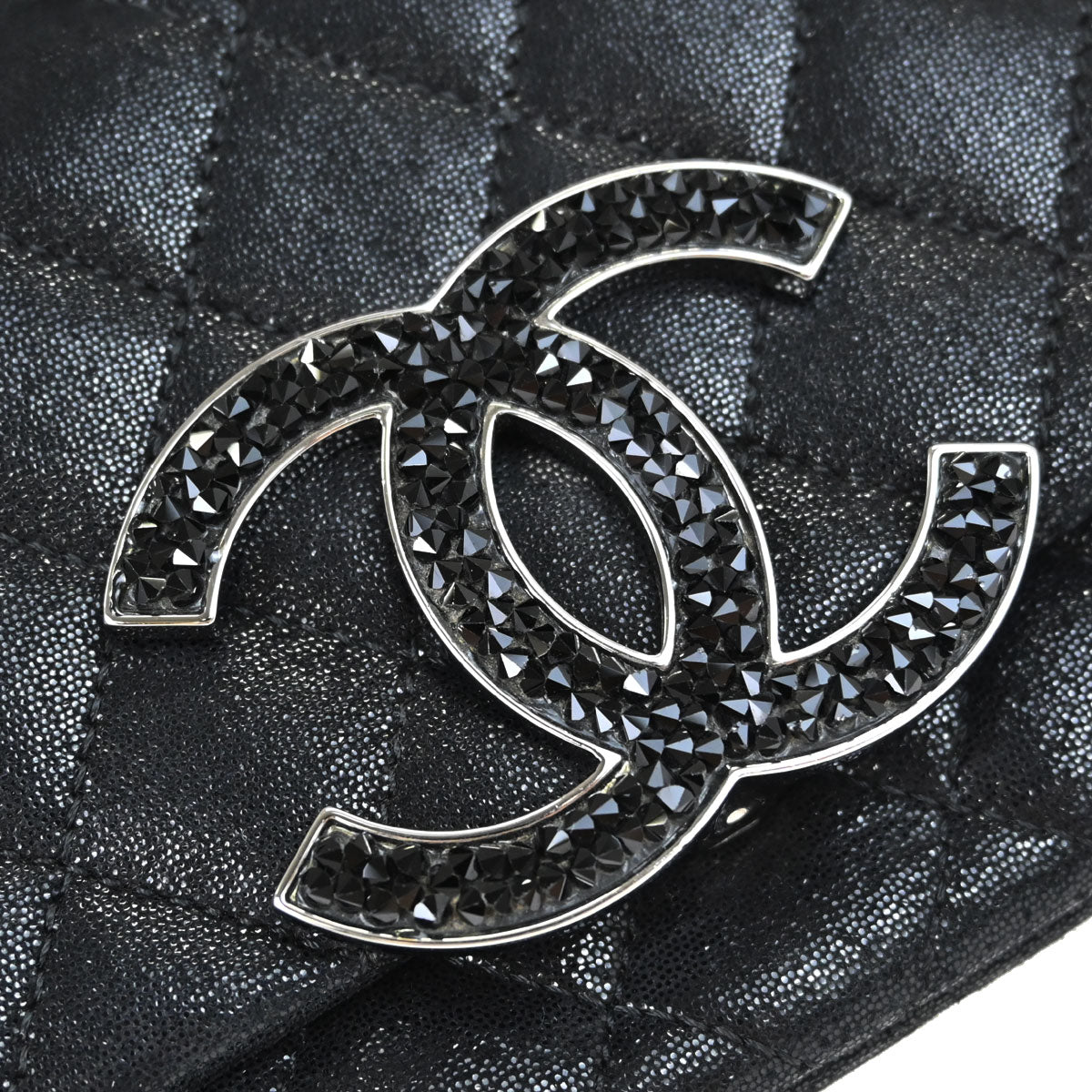 Chanel Metallic Black Calfskin Crystal CC Shoulder Bag