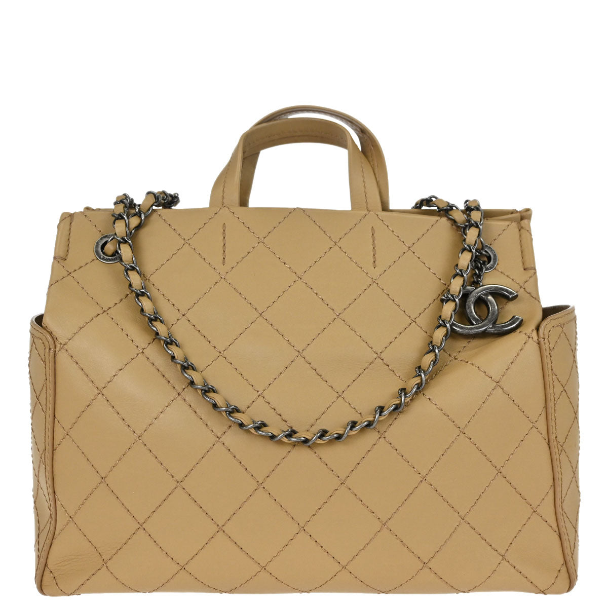 Chanel 2015-2016 Beige Calfskin Wild Stitch Tote 2way Shoulder Handbag