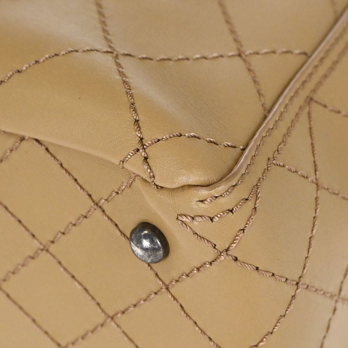 Chanel 2015-2016 Beige Calfskin Wild Stitch Tote 2way Shoulder Handbag