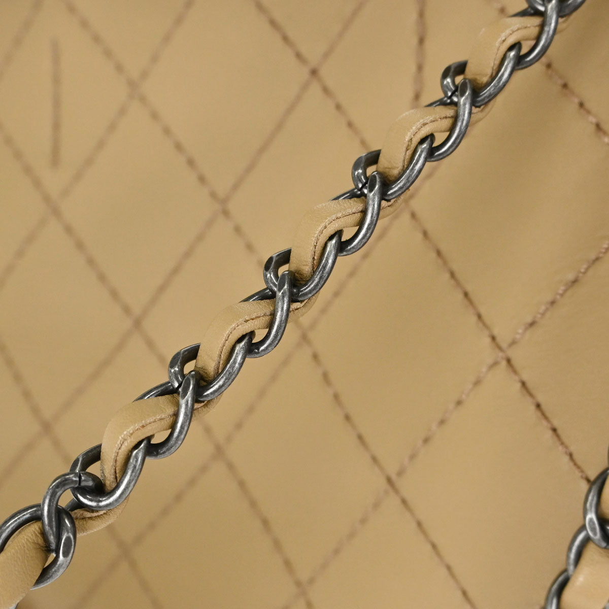 Chanel 2015-2016 Beige Calfskin Wild Stitch Tote 2way Shoulder Handbag
