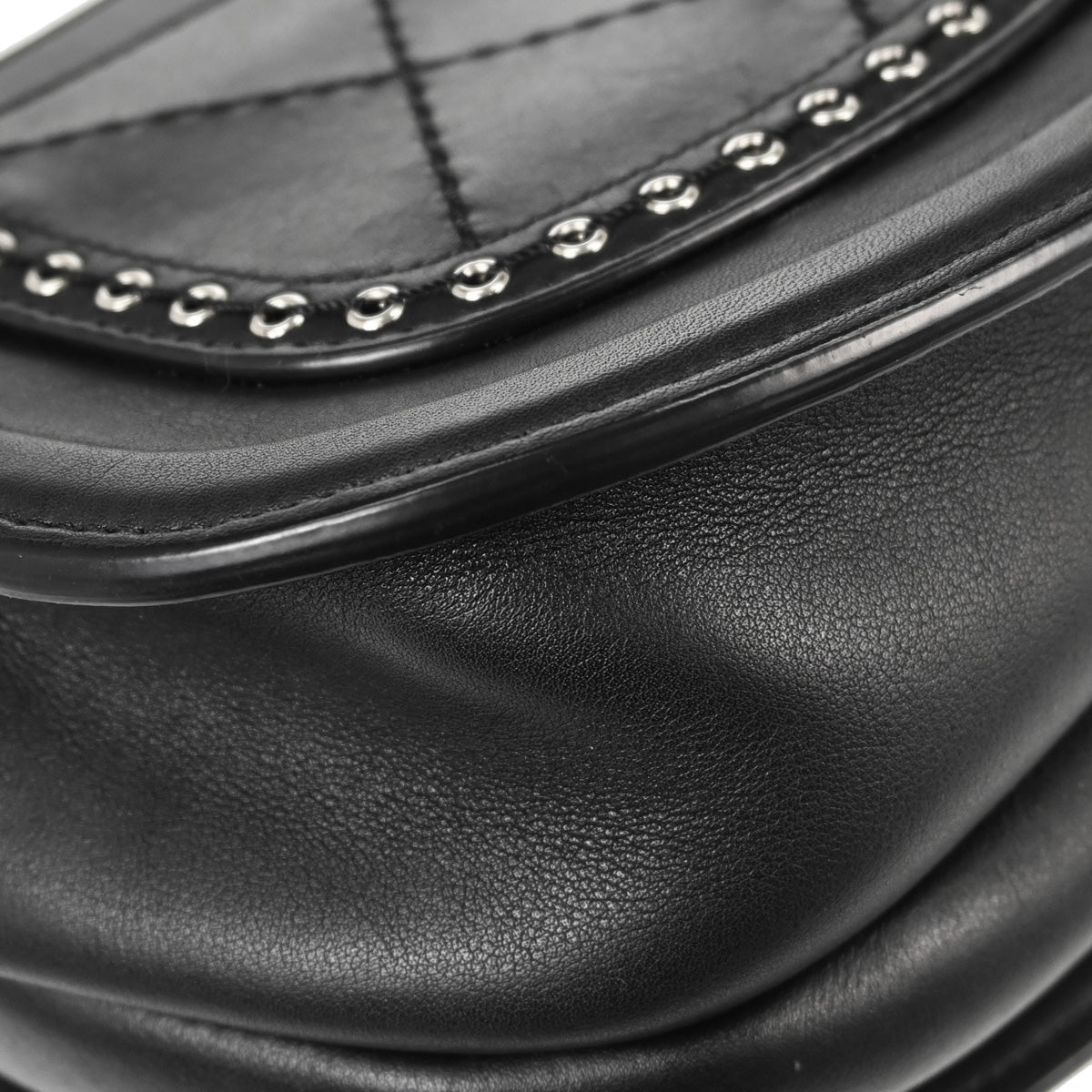 Chanel Black Calfskin Coco Eyelets Round Flap Shoulder Bag