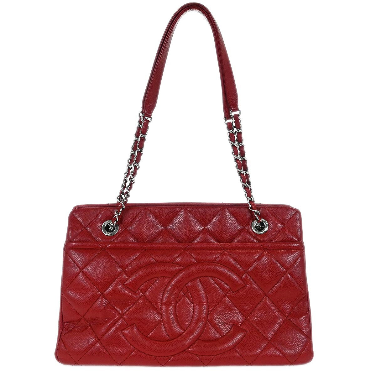Chanel 2012-2013 Red Caviar Timeless CC Chain Tote Bag