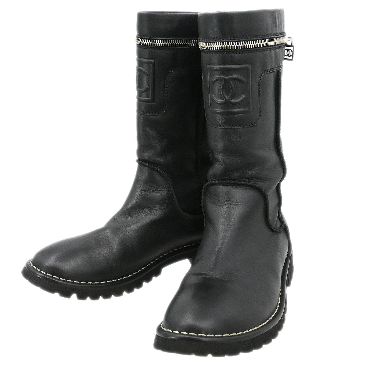 Chanel * Sport Line Boots Black Shoes #38 1/2