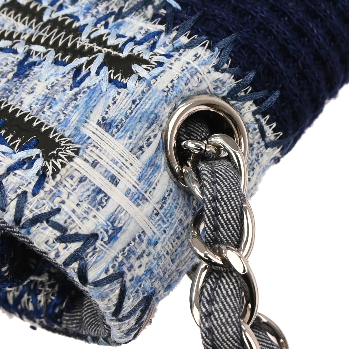 Chanel 2014-2015 Blue Tweed Jumbo Single Flap Patchwork Shoulder Bag