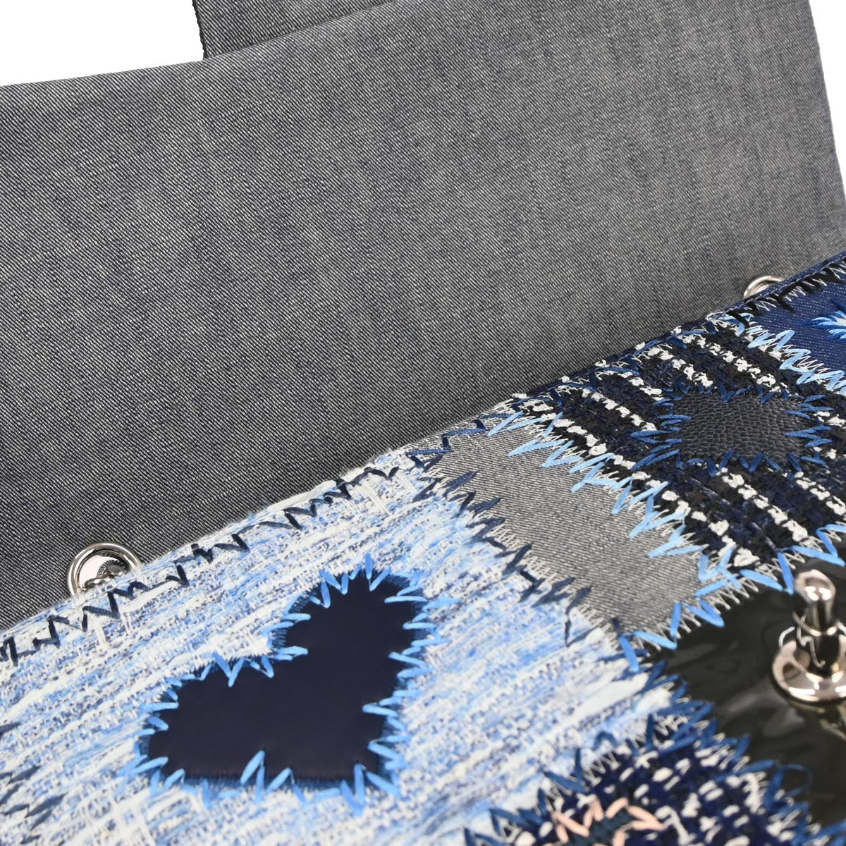 Chanel 2014-2015 Blue Tweed Jumbo Single Flap Patchwork Shoulder Bag