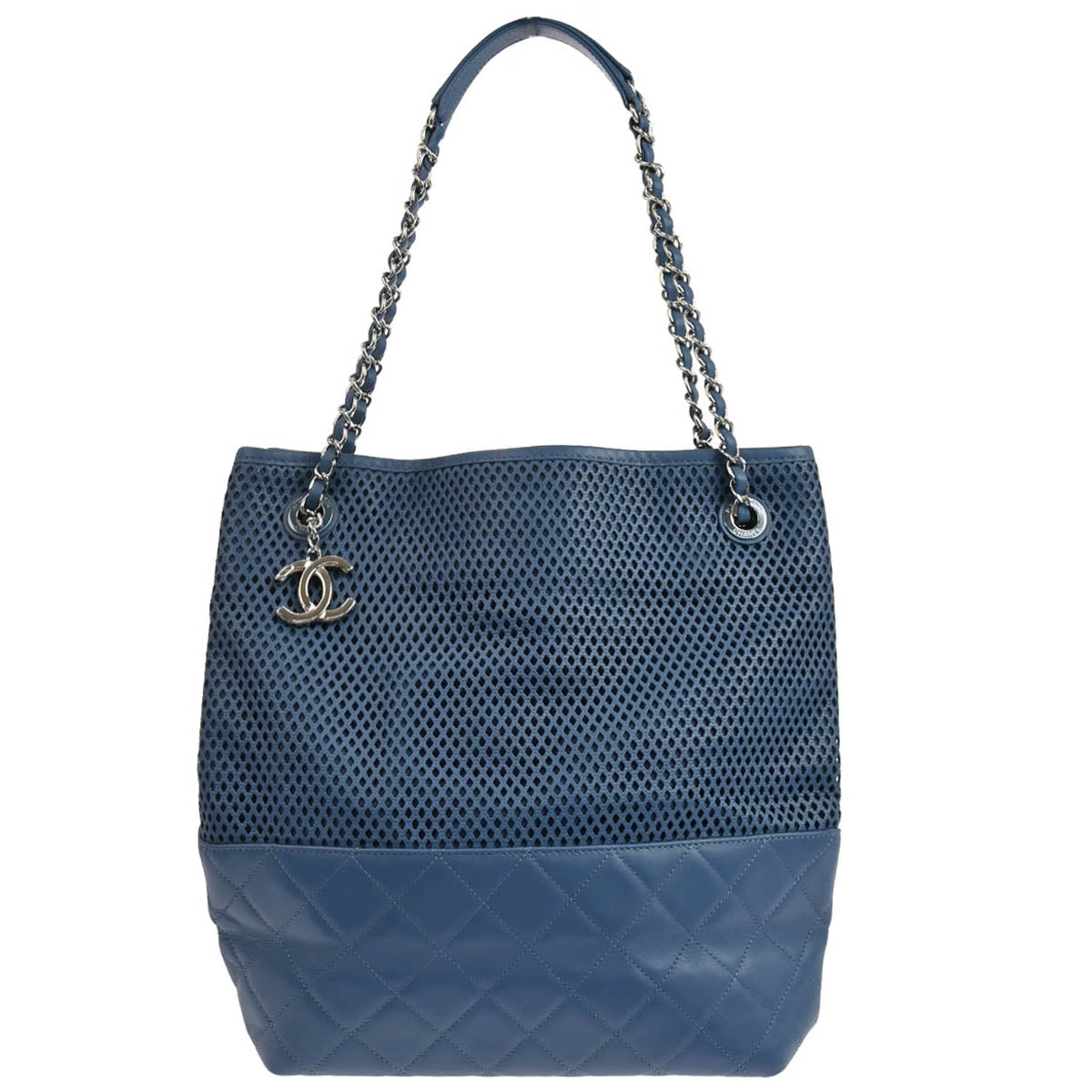Chanel 2012-2013 Blue Perforated Calfskin Up In The Air Tote Chain Handbag