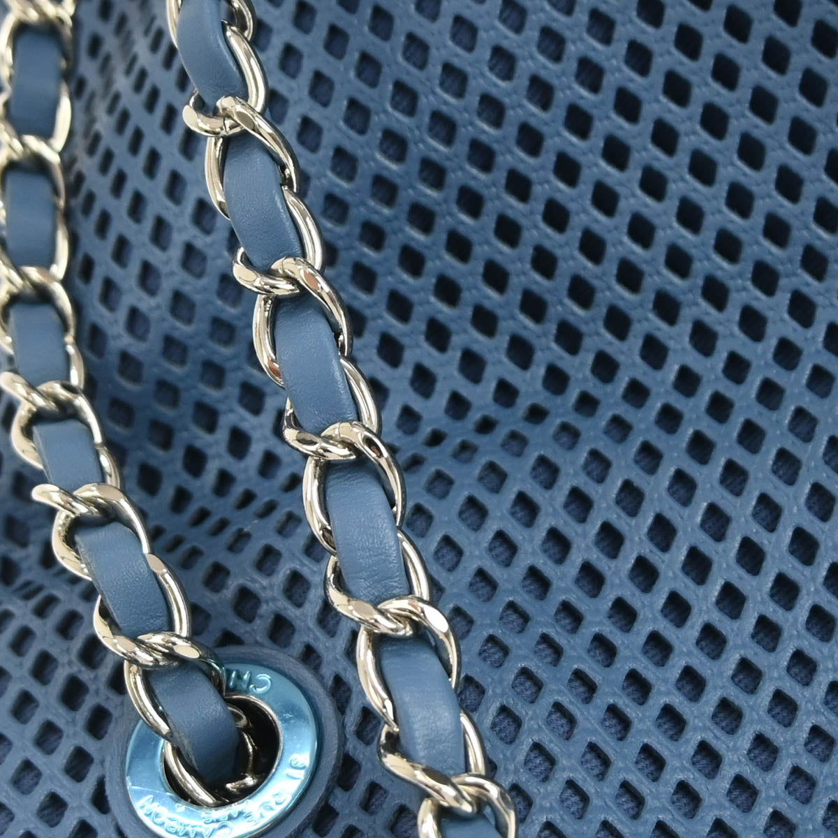 Chanel 2012-2013 Blue Perforated Calfskin Up In The Air Tote Chain Handbag