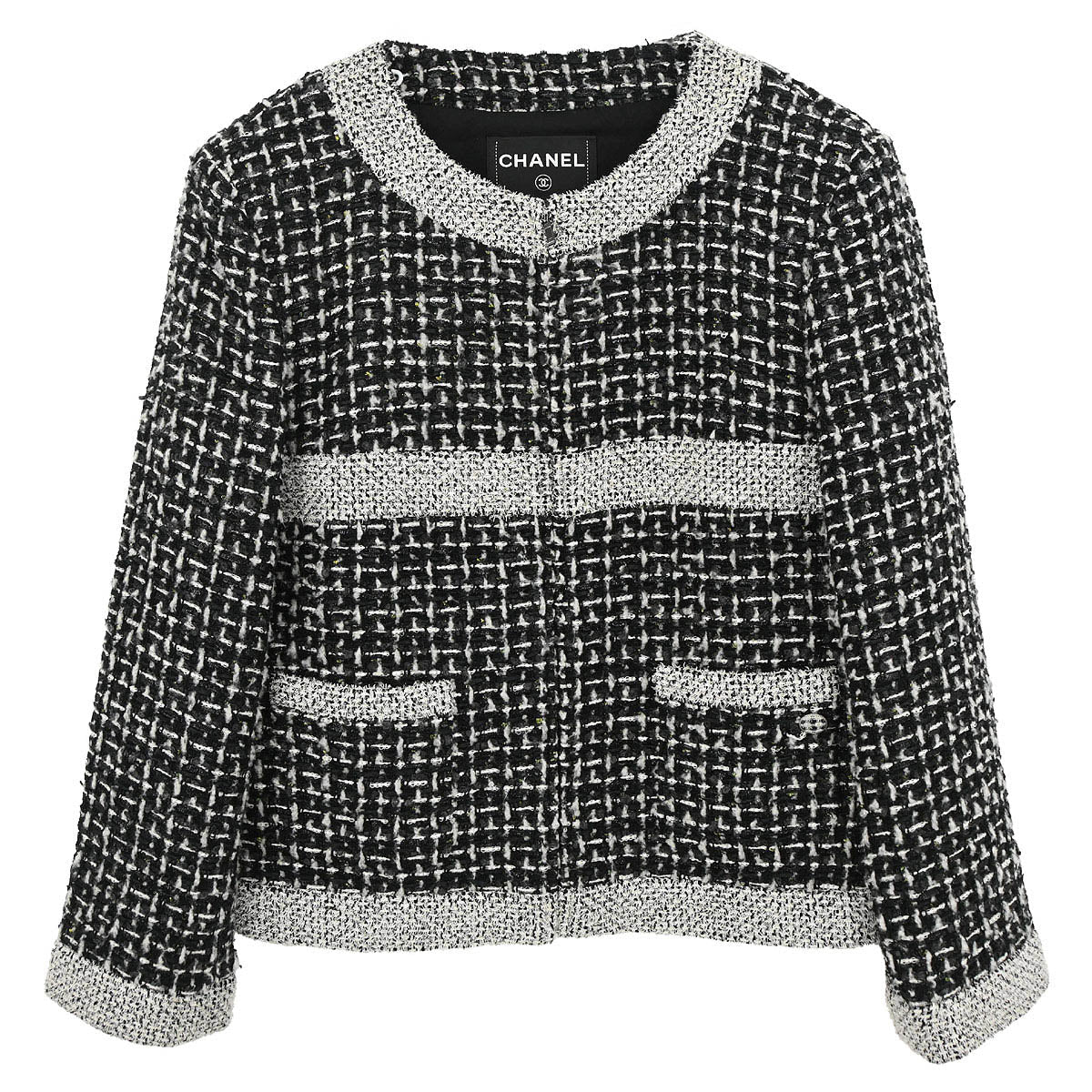 Chanel 2017-2018 Collarless Zip Up Tweed Jacket Black #44