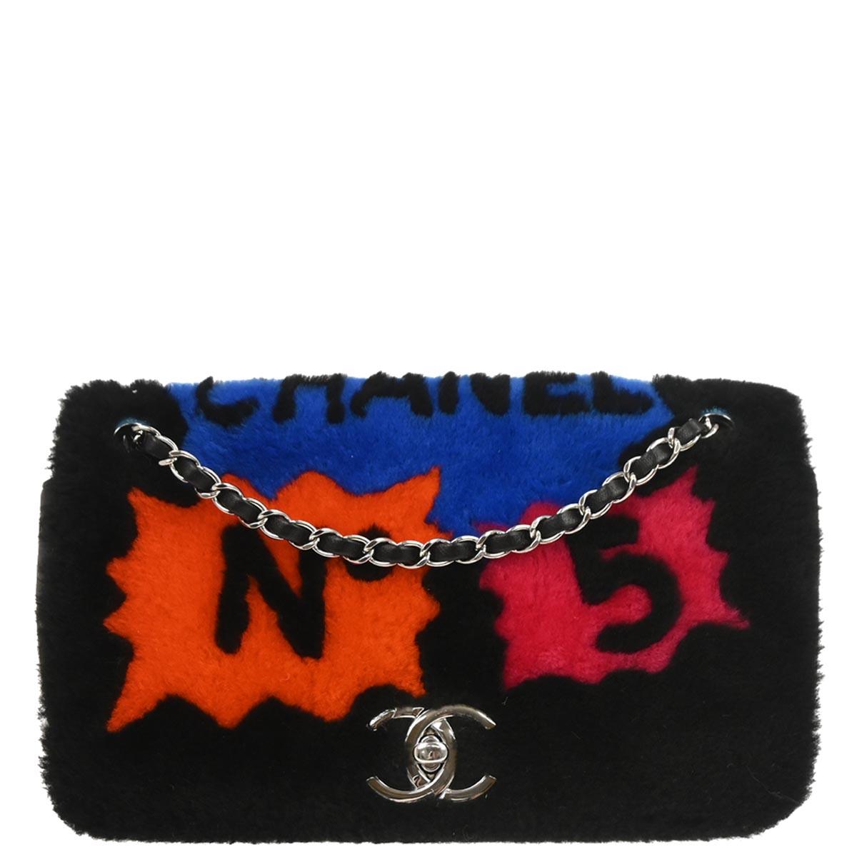 Chanel Black Wool No.5 Turnlock Full Flap Shoulder Bag