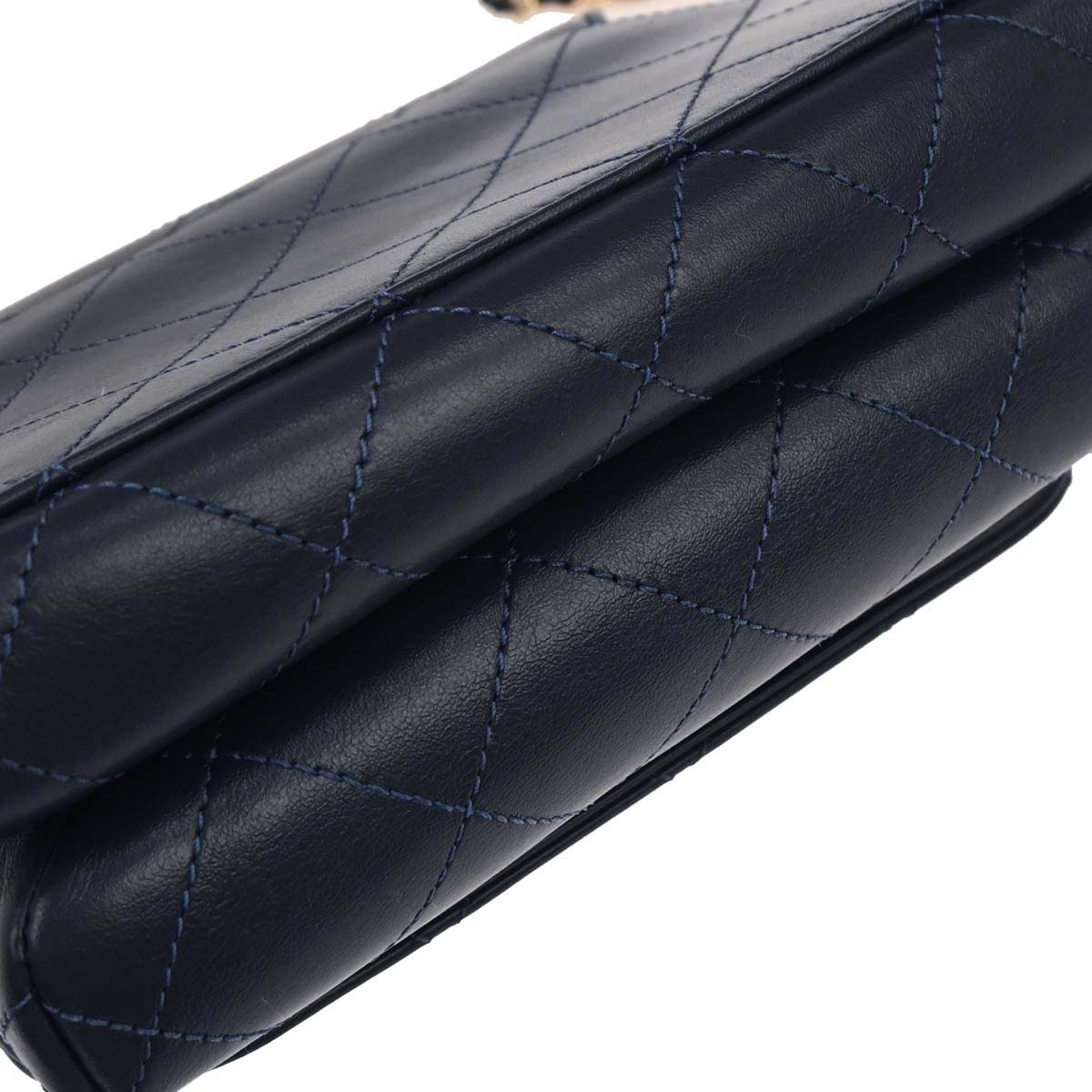 Chanel Navy Calfskin Top Handle 2way Shoulder Handbag