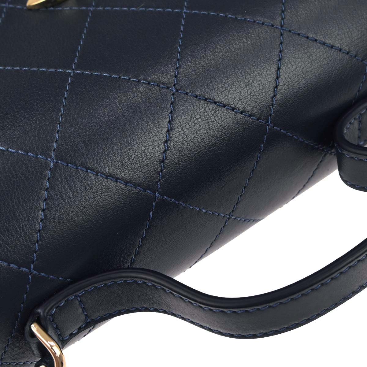 Chanel Navy Calfskin Top Handle 2way Shoulder Handbag