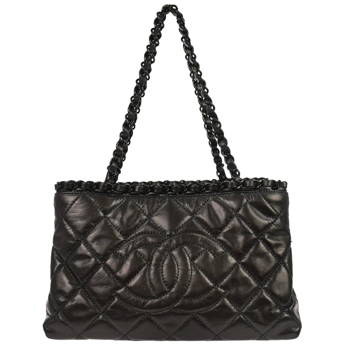 Chanel Metallic Gray Calfskin Chain Me Tote Handbag