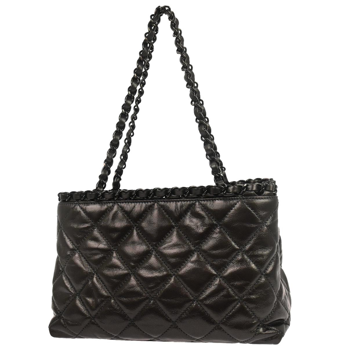 Chanel Metallic Gray Calfskin Chain Me Tote Handbag