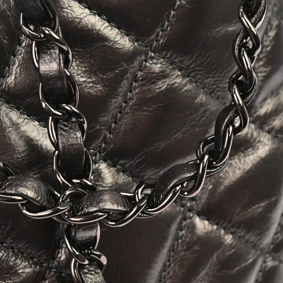 Chanel Metallic Gray Calfskin Chain Me Tote Handbag