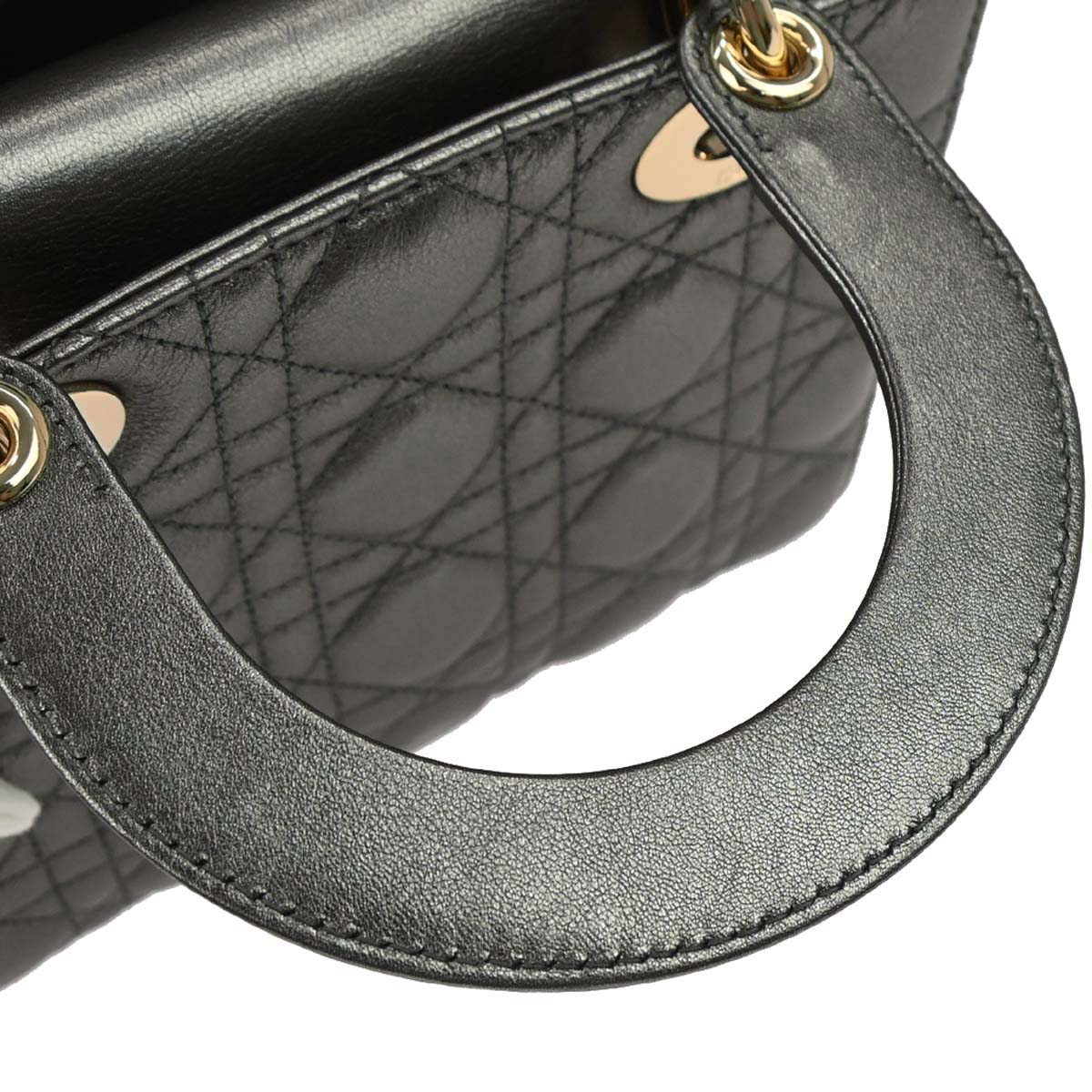 Christian Dior Silver Lambskin Small Lady Dior Cannage 2way Shoulder Handbag