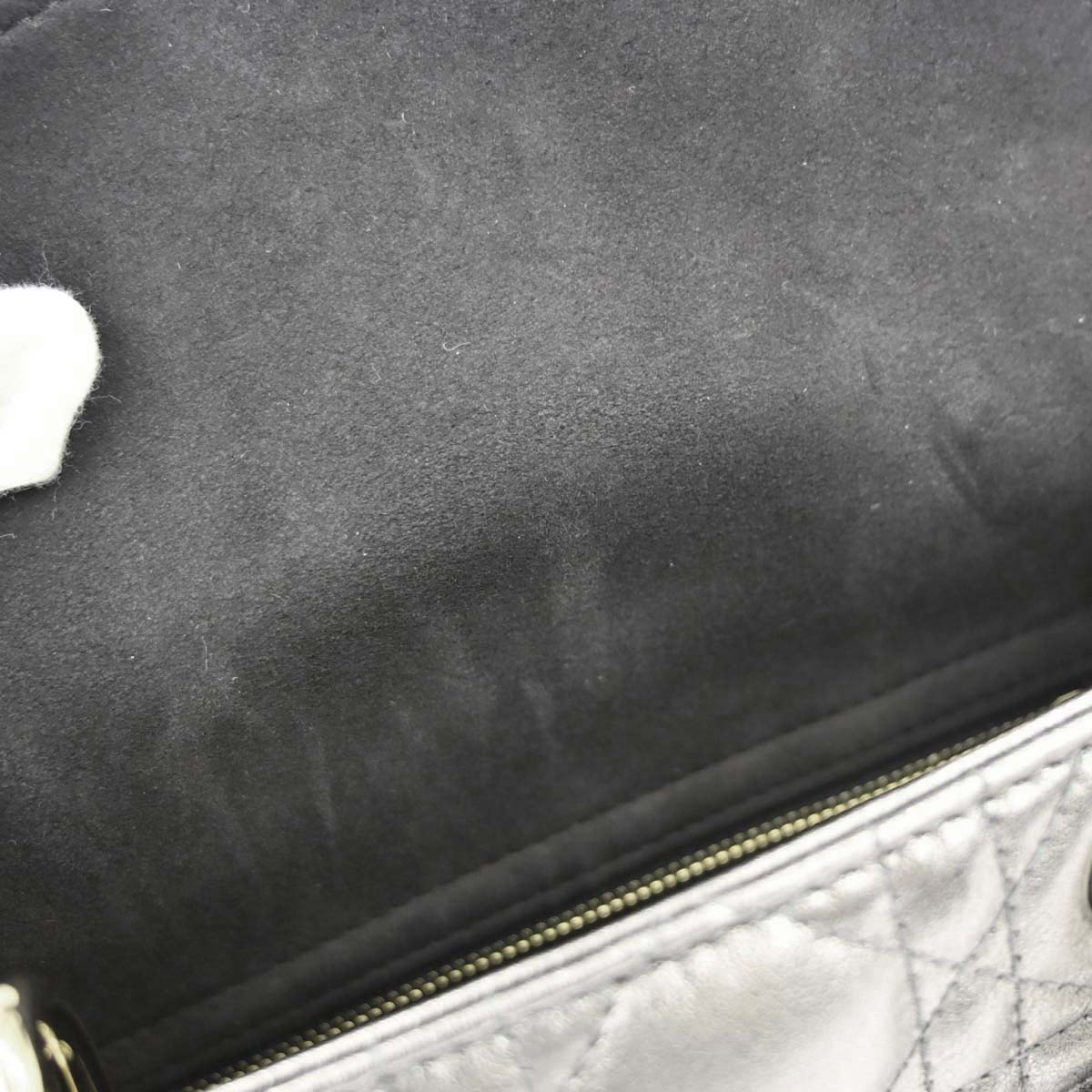 Christian Dior Silver Lambskin Small Lady Dior Cannage 2way Shoulder Handbag