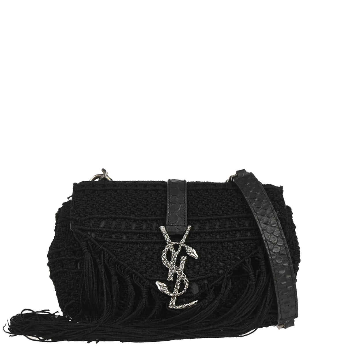 Saint Laurent Black Fabric Baby Crochet Shoulder Bag
