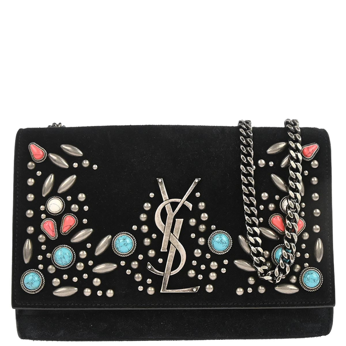 Saint Laurent Black Suede Small Kate Studded Shoulder Bag