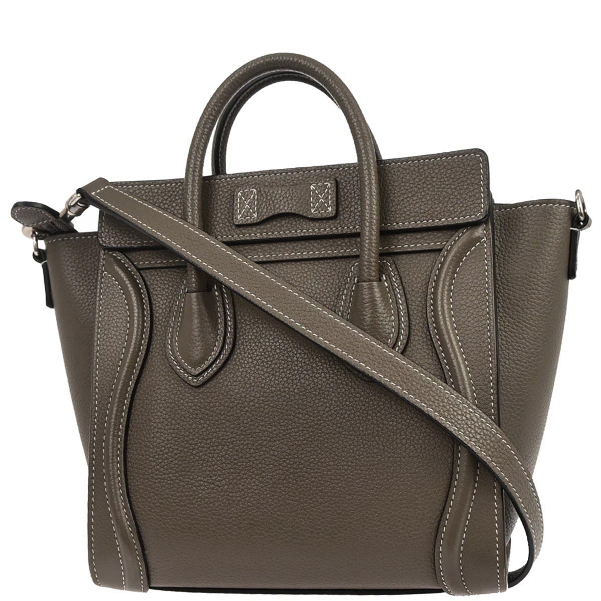 Celine Brown Leather Nano Luggage 2way Shoulder Tote Bag