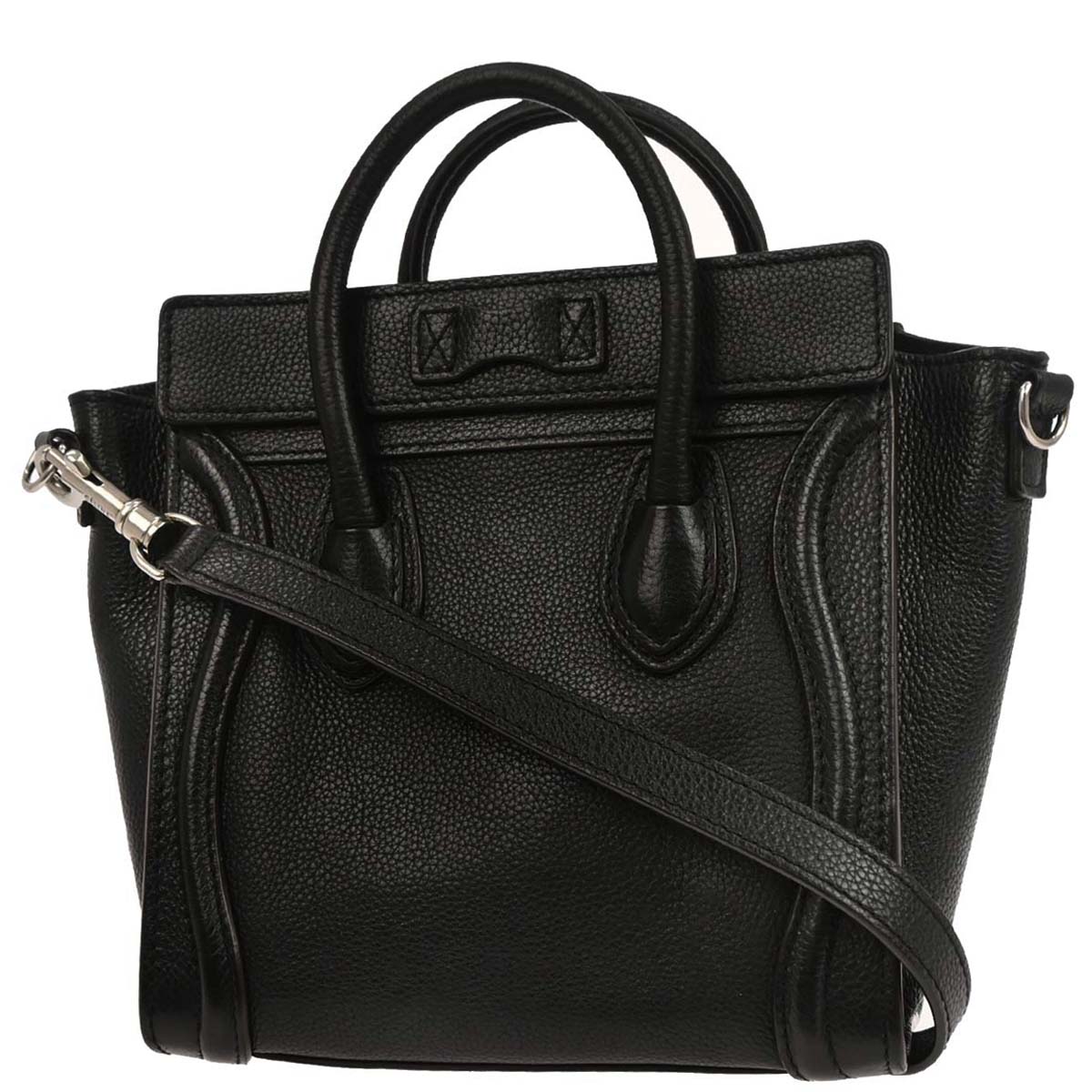 Celine Black Leather Nano Luggage 2way Shoulder Tote Bag