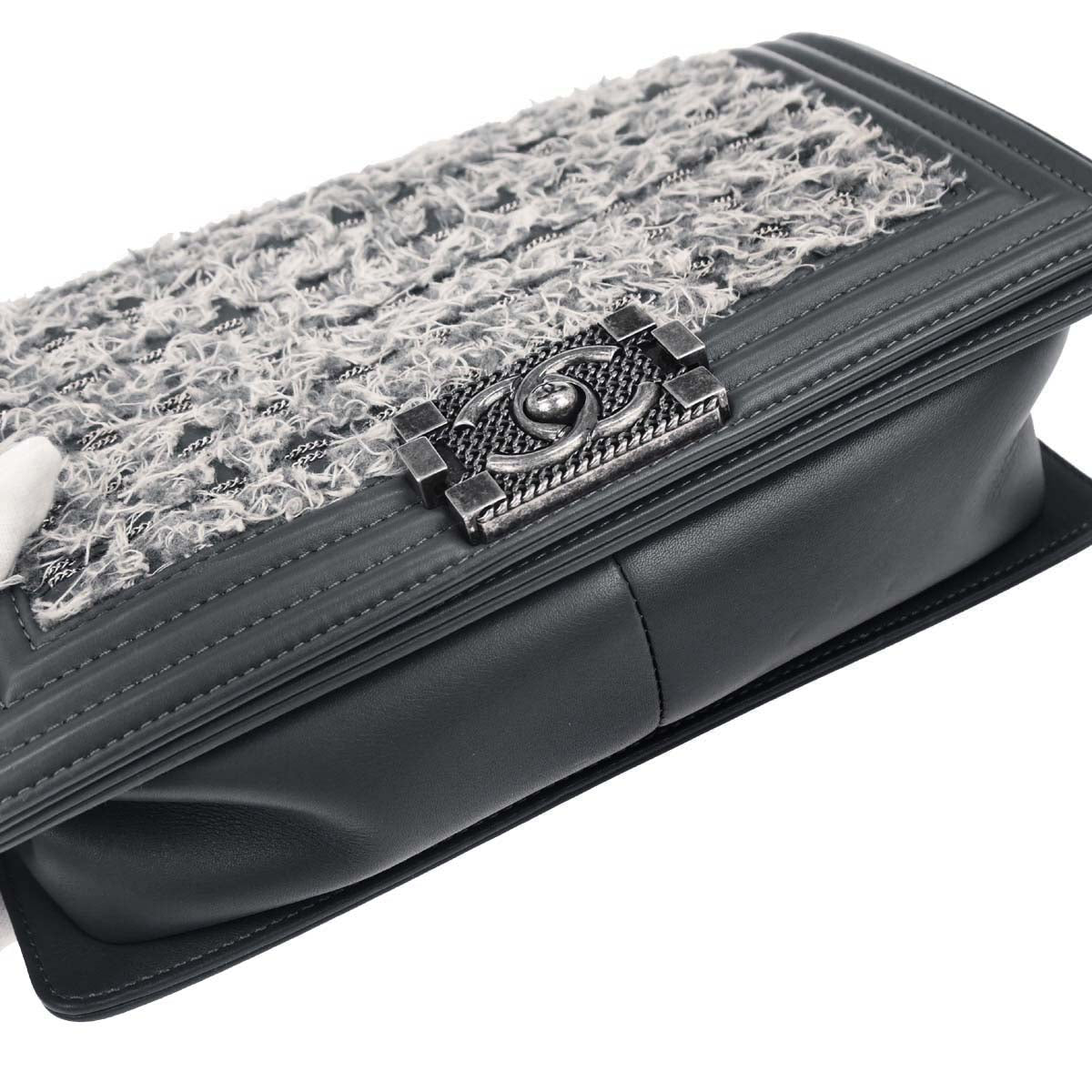 Boy Chanel Gray Tweed Lambskin Medium Double Chain Shoulder Bag