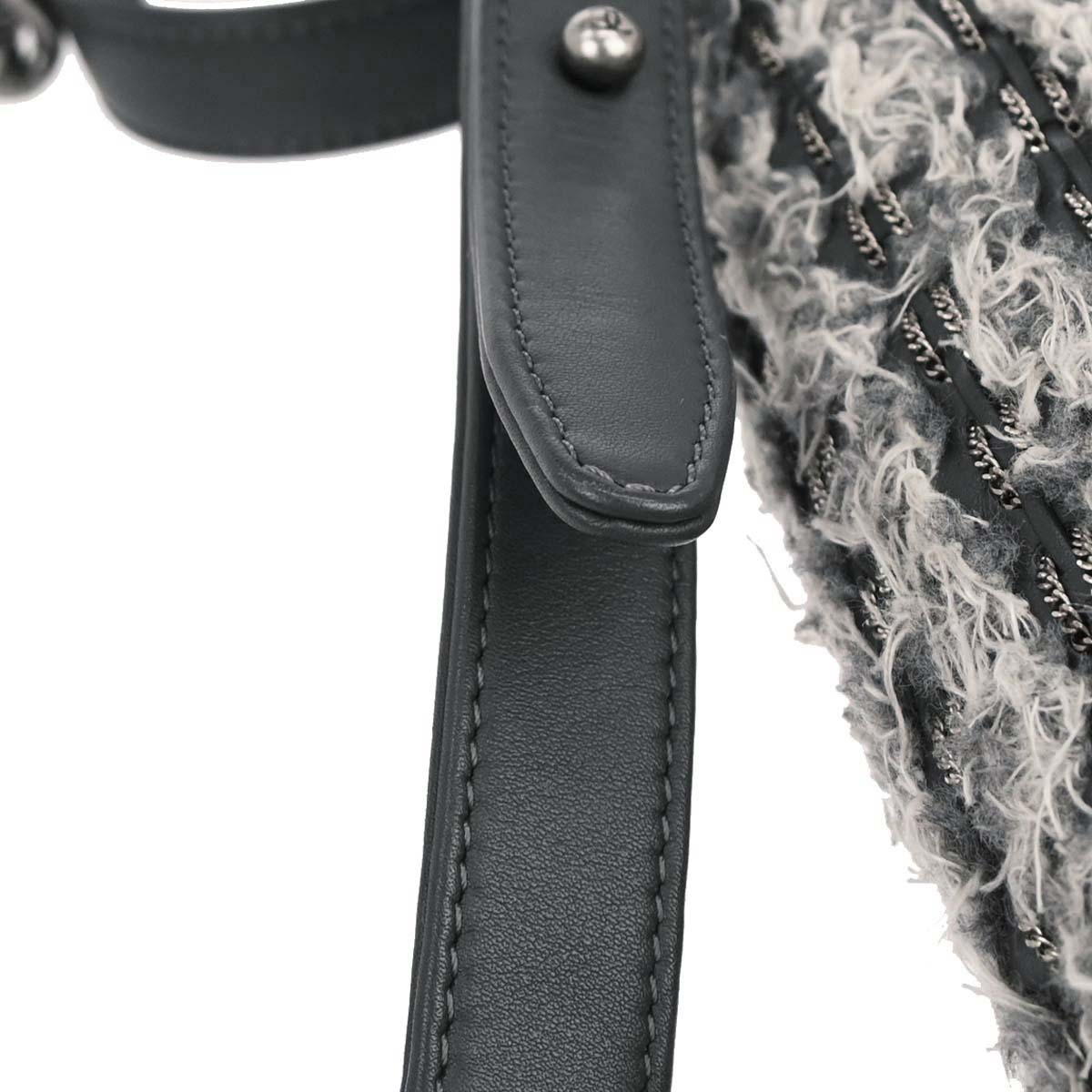 Boy Chanel Gray Tweed Lambskin Medium Double Chain Shoulder Bag