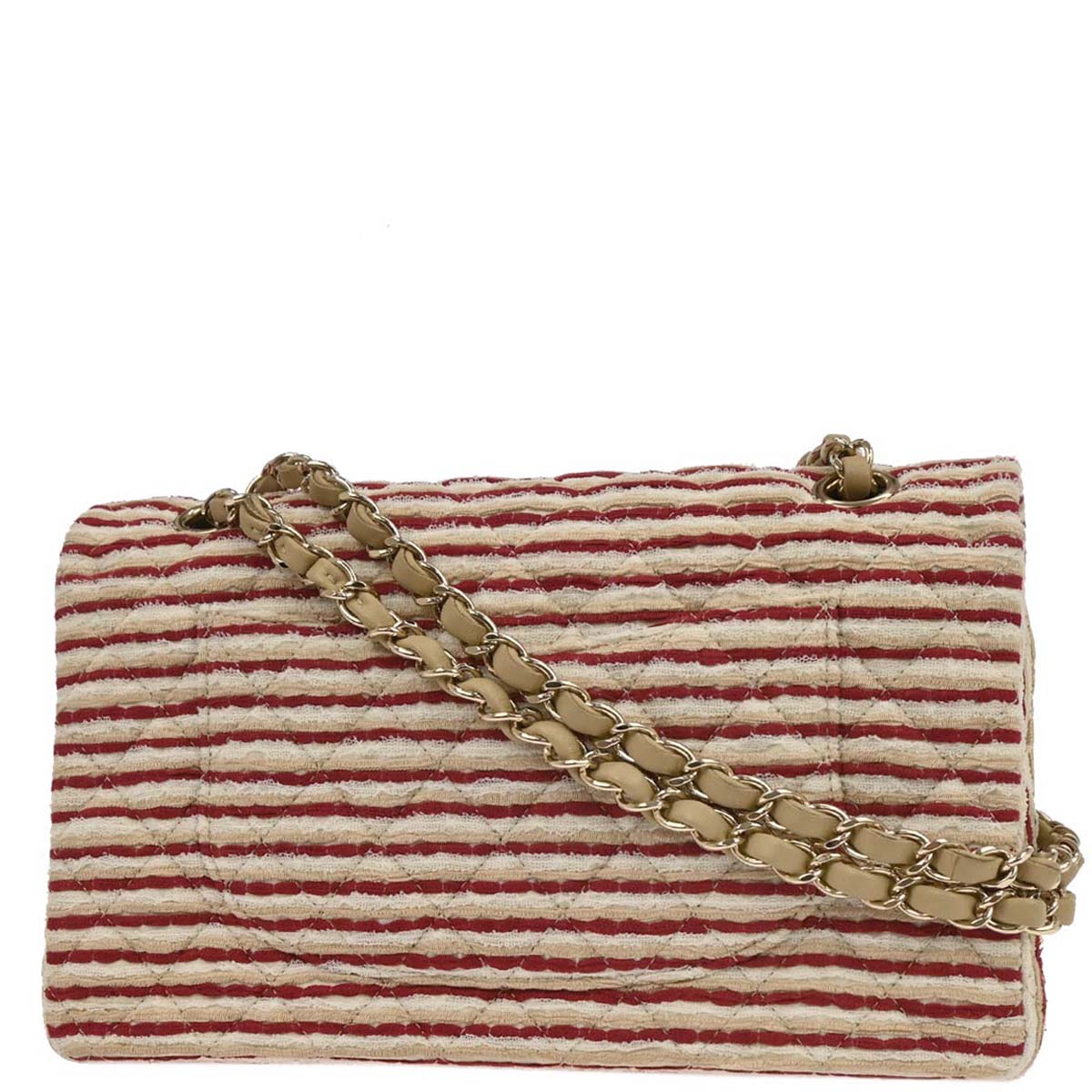 Chanel Beige Canvas Medium Classic Double Flap Shoulder Bag